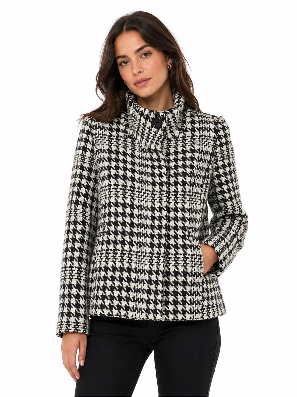 H&M Black & White Houndstooth Pea Coat